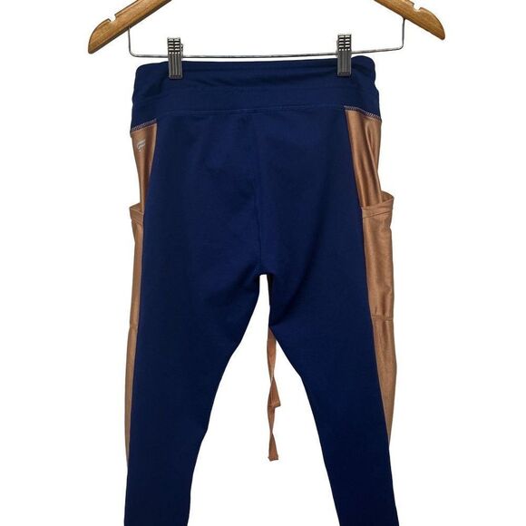 Fabletics Powerhold Define Mid Rise Jogger Style Gold Stripe Blue Leggings - Picture 6 of 10